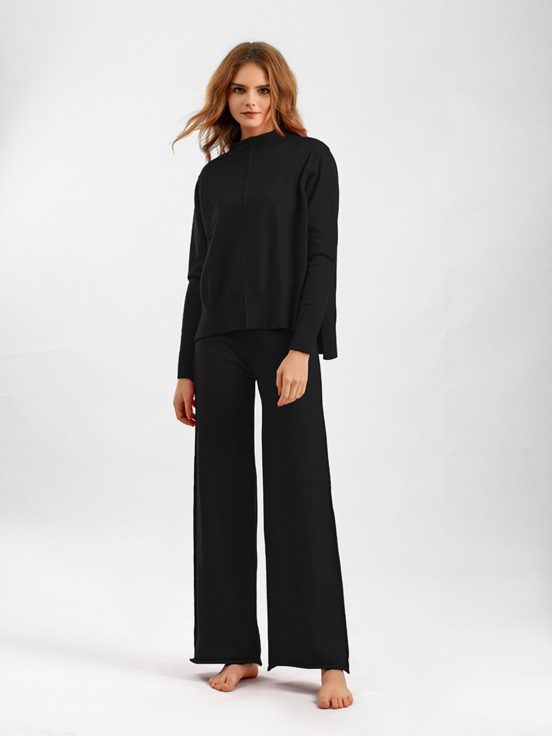 Basic Bae Mock Neck Long Sleeve Top and Pants Sweater Set